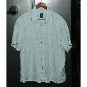 Aigle 100% Linen Short Sleeve Shirt, Button Up, Light Green, XXL